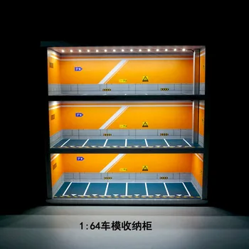 1: 64 Сплав Автомобильная форма Шкаф для хранения Модель Сцены Небольшая коллекция Пропорций Многоэтажная парковка