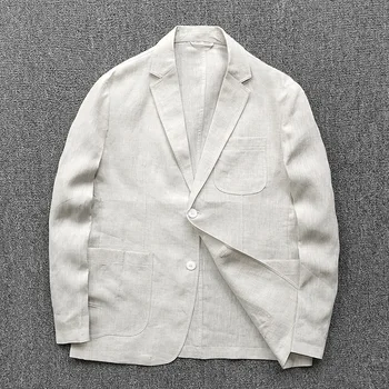 100% Льняной Тонкий мужской приталенный повседневный костюм, куртки для деловых джентльменов, мужские летние пальто, Легкая одежда для выпускного вечера, блейзер