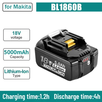 100% Оригинальная аккумуляторная батарея для электроинструментов 18 В 5000 мАч со светодиодной литий-ионной заменой LXT BL1860B BL1860 BL1850
