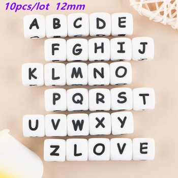 10ШТ 12 мм Силиконовые буквы английского алфавита для поделок, детский Прорезыватель, зажим для жевательной соски, материал без бисфенола А
