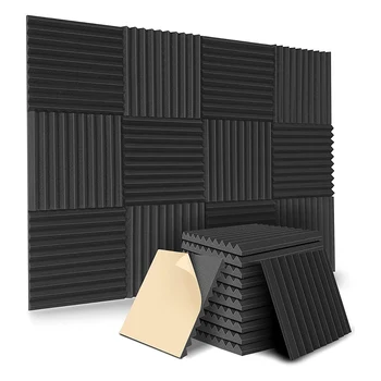 12 Упаковок самоклеящихся акустических панелей, звукоизолирующих пенопластовых панелей, Стеновых панелей высокой плотности для дома (черный)