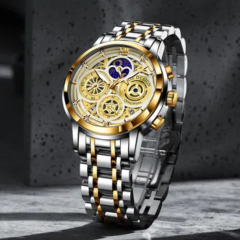 2021 LIGE Новые Полые Мужские Часы Из золота и нержавеющей Стали, Водонепроницаемые Спортивные наручные часы Для мужчин, Кварцевые часы, Мужские Relogio Masculino