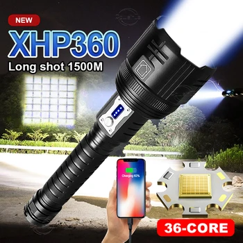 2022 Новейший светодиодный фонарик высокой мощности XHP360 USB, Перезаряжаемый Фонарь 18650, Аварийный тактический фонарик для кемпинга