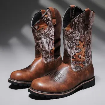 2022 новые мужские Высокие рабочие ботинки с вышивкой в западном ковбойском стиле для верховой езды
