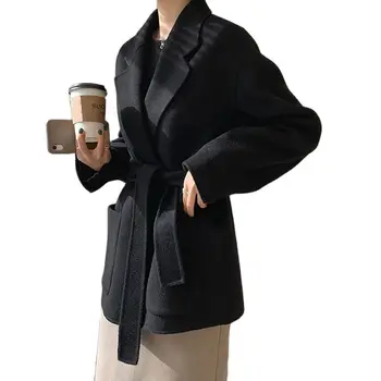 2023 Новое женское двустороннее шерстяное пальто обычной длины, Весна-Осень, Новая куртка из чистой шерсти ручной работы, костюм на шнуровке, пальто от XS до L