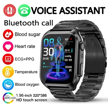 2023 Новые Неинвазивные Умные Часы с Bluetooth-вызовом уровня глюкозы в крови Для Мужчин, ЭКГ + PPG, Монитор артериального давления с кислородом в крови Для Android IOS