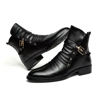 2023 Новые мужские кожаные ботинки Модная британская высококачественная обувь из искусственной кожи с высоким берцем Осенне-зимние мужские ботинки