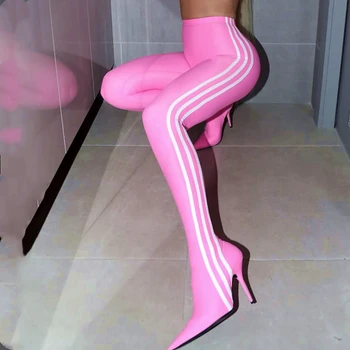 2023, осенне-зимние пикантные цельные сапоги на высоком каблуке с заостренной эластичной полосой, женская обувь большого размера, сапоги выше колена