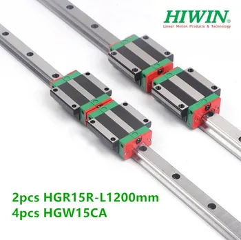 2шт HIWIN Линейная направляющая HGR15 -L 1200 мм + 4шт HGW15CA Фланцевые подшипники каретки с ЧПУ
