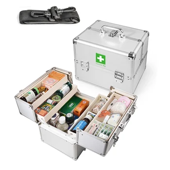 3-Слойная запирающаяся коробка первой помощи, 18 дюймов, Большие портативные алюминиевые коробки для хранения лекарств, наборы для экстренного выживания для дома, автомобиля