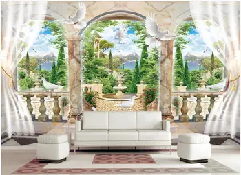 3d обои на стену на заказ фреска в европейском стиле шторы пейзаж голубь домашний декор фотообои для стен в рулонах