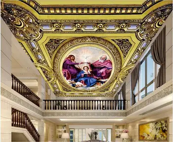 3d фотообои на заказ, потолочная фреска Бог и Иисус, Коронация Богоматери, Европейские роскошные обои для стен в рулонах