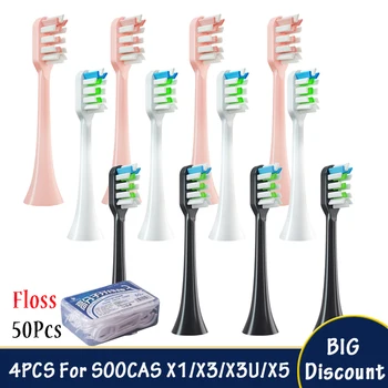 4 шт. Для SOOCAS X3/X3U/X5 Сменные Насадки Для Зубных Щеток Sonic Electric Насадки Для Зубных Щеток DuPont Smart Brush Floss Подарки