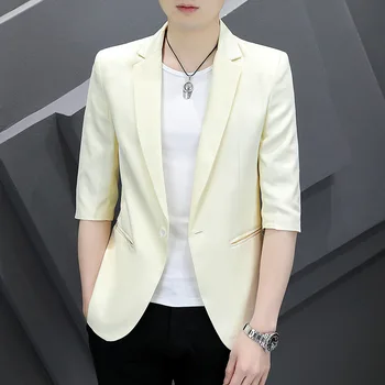 5553-RR-Мужской костюм на заказ с короткими рукавами 27, мужской вышитый лацкан, корейская версия тренда простой мужской одежды 1