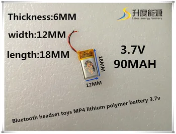 601218 длина 18 ширина 12 толщина 6/90 мАч Bluetooth гарнитура игрушки MP4 литий-полимерный аккумулятор 3,7 В