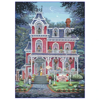 Amishop Высококачественный Красивый Набор для вышивания крестиком Rose Trellis Inn House Home Villa