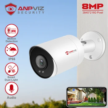 Anpviz 8MP POE IP Bullet Camera Outdoor 24/7 ColorVu 30m CCTV Видеонаблюдение IP67 SD Карта H.265 Аудио Обнаружение движения 2.0