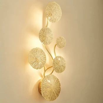 Artpad Медный блеск, золотой настенный светильник в виде листьев лотоса, Винтажный Ретро настенный бра, прикроватная лампа для спальни, украшение стен