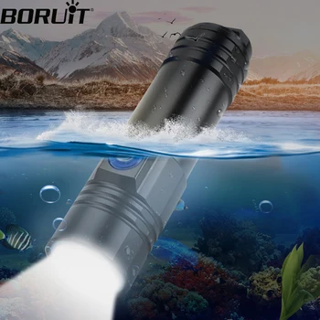 BORUiT Супер Яркий Фонарик Для Подводного Плавания L2 LED Подводный 50 м Фонарик IPX8 Водонепроницаемый 26650 Аккумулятор Подводный Фонарь Лампа