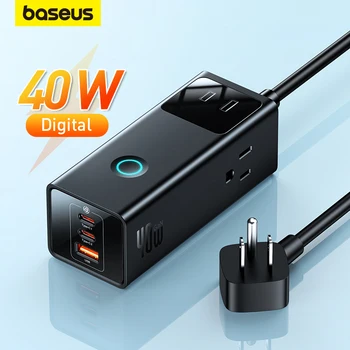 Baseus 40W Digital Power Strip 1625W Сетевой фильтр 3AC Настольный Адаптер Удлинительные Розетки US Plug Сенсорное Управление USB GaN Зарядное Устройство