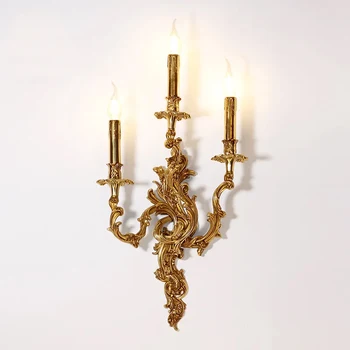 DINGFAN Европейский медный кронштейн в стиле рококо Освещение Роскошный Антикварный настенный светильник Со светодиодной подсветкой Classic Gold Wall Light Латунь
