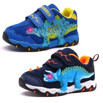 Dinoskulls Обувь для мальчиков со светодиодной подсветкой, Теннисные спортивные детские Кроссовки, Светящиеся кроссовки с динозавром, Весенняя обувь для мальчиков