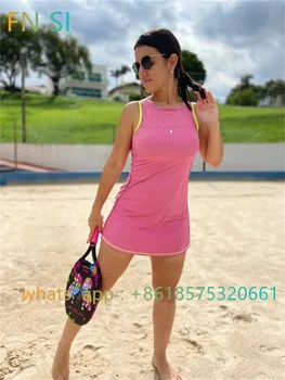 Fn Si Новое женское платье для пляжного тенниса, мягкое летнее платье без рукавов высокой эластичности с шортами, комплект для соревнований, быстросохнущая спортивная одежда