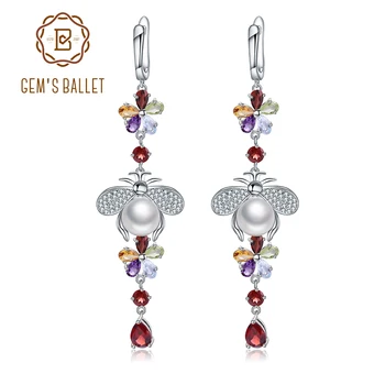 GEM'S BALLET Натуральный цветок, разноцветные серьги с драгоценными камнями, Серебро 925 пробы, пресноводный жемчуг, Винтажные серьги-капли для женщин