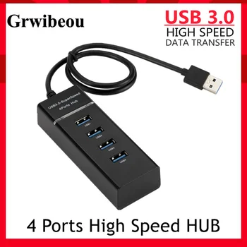 Grwibeou 4 Порта Высокоскоростной концентратор Высокоскоростной 4 порта USB 3,0 Мульти-концентратор Разветвитель Расширение Для Настольных ПК Ноутбук Адаптер USB 2,0 концентратор