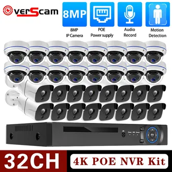 H.265 32CH 4K POE NVR Комплект 8MP CCTV security Внутренняя наружная Водонепроницаемая Камера Аудио Камера Ночного видения Комплект Видеонаблюдения