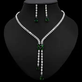 HIBRIDE, ожерелье и серьги с длинной кисточкой, Кубический цирконий, Дубай, Нигерия, Свадебные украшения, Женский праздничный набор N-928