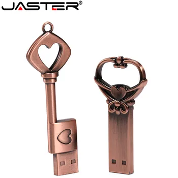 JASTER Металлический Коричневый Медный Ключ в форме Сердца USB 2.0 Флэш-Накопитель Pen Drive 16GB 32GB 64GB Memory Stick Флешка Ретро творчество