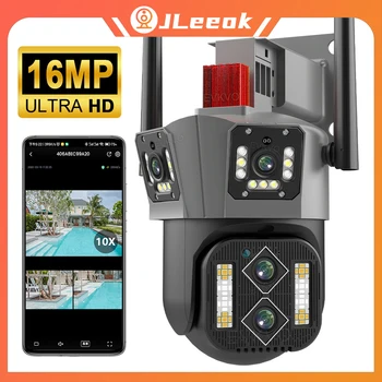 JLeeok 8K 16MP Четырехобъективная WIFI PTZ-камера 4K с тремя Экранами для наружного искусственного интеллекта, автоматическое отслеживание человека, Камеры видеонаблюдения
