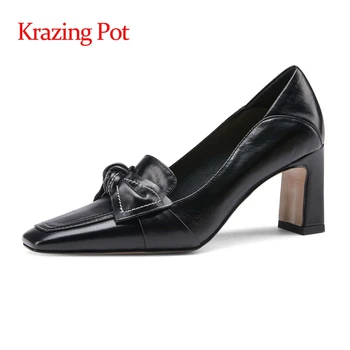 Krazing Pot gladiator, ретро мода, натуральная кожа, квадратный носок, высокие каблуки, уличная одежда для юных леди, однотонные женские туфли-лодочки L91