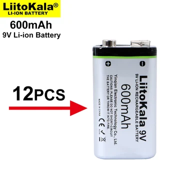 Liitokala-литий-ионный аккумулятор для микрофона, 600 мАч, 9 В, 6F22, радиоуправляемого мультиметра, игрушек, температурного пистолета, 12 шт.