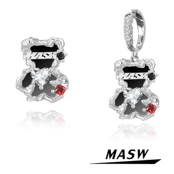 MASW Оригинальный дизайн, серьги с черным медведем, Прекрасный стиль, крутые модные украшения, Высокое качество, Латунный металлический круг, Женские серьги, подарок