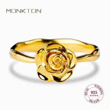 Monkton Золотого цвета, Серебро 925 пробы, Кольца с розами для женщин, Модные Серебряные кольца, Винтажные ювелирные изделия, подарок Anillos Bague Femme
