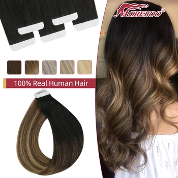 Moresoo Лента для Наращивания волос Virgin 100% Настоящие Человеческие Волосы 2,5 Г/ШТ Прямая Невидимая Бесшовная Лента для Наращивания Утка кожи