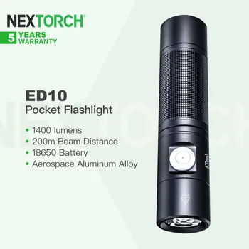 Nextorch 4Tool ED10 1400 Люмен Перезаряжаемый светодиодный фонарик с портом Type-C, Компактный карманный фонарик EDC с 18650 для кемпинга, Пеших прогулок