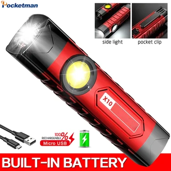 Pocketman 5 режимов светодиодный фонарик Powreful USB Перезаряжаемые фонари, открытый водонепроницаемый фонарик, карманный ручной фонарь с батареей