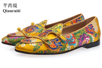 Qianruiti / Модные роскошные мужские лоферы ручной работы с цветочным рисунком, свадебная мужская обувь с цветочным рисунком, Двойная мужская обувь