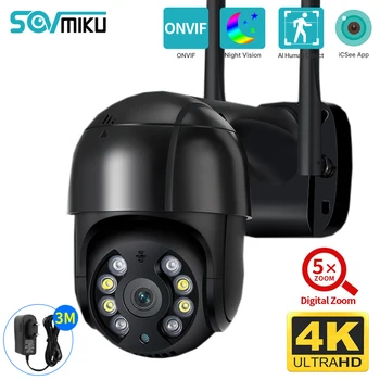 SOVMIKU 4K 8MP Wifi Smart PTZ Камера 5x Цифровой Зум AI Обнаружение человека ONVIF Беспроводная IP-камера Видеонаблюдения Домашний Монитор Видеонаблюдения