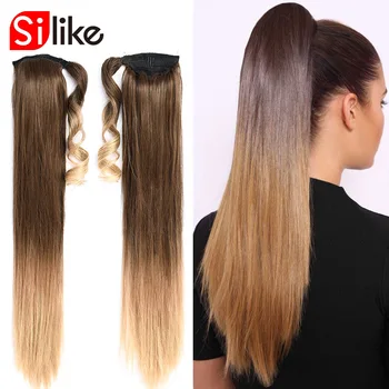 Silike 24-дюймовый синтетический прямой конский хвост Синтетическая заколка на шнурке Шиньоны в виде конского хвоста для наращивания женских волос