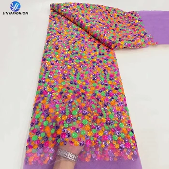 Sinya/ Лидер продаж, Кружевные ткани с радужными блестками, Африканская французская кружевная ткань, Высококачественная Нигерийская Сетчатая тюлевая ткань Для свадебного платья