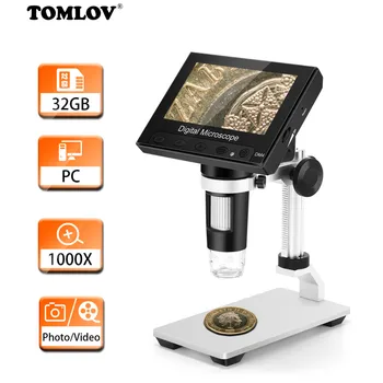 TOMLOV DM4 Видеомикроскоп USB Цифровой эндоскоп с 1000-кратным увеличением, объектив камеры, Регулируемый светодиодный Микроскоп для ремонта электроники