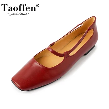 Taoffen/2023; Женская обувь на плоской подошве; Женская обувь с квадратным носком из натуральной кожи; Модная простая повседневная обувь; Женская обувь; Размеры 33-41