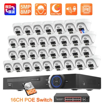 Techage 32CH 5MP 8MP Система Видеонаблюдения с Двухсторонним Аудио Smart AI Распознавание лица H.265 4K Комплект Видеонаблюдения для помещений P2P