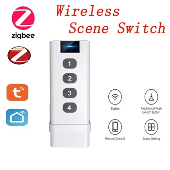 Tuya ZigBee Smart Wireless Scene Switch 4 группы дистанционного портативного пульта дистанционного управления Концентраторы Zigbee не нуждаются в ограничении устройств управления