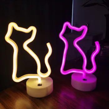 USB-аккумулятор в форме кошки, Праздничный декор, Неоновый ночник, светодиодная лампа для украшения спальни, декор для свадебной вечеринки, Подарок