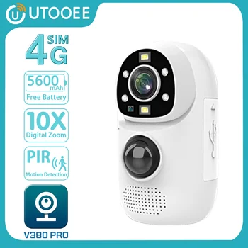 UTOOEE 4MP 4G Камера Со Встроенным Аккумулятором Для Обнаружения движения PIR В помещении Беспроводная Камера Видеонаблюдения WIFI V380 PRO